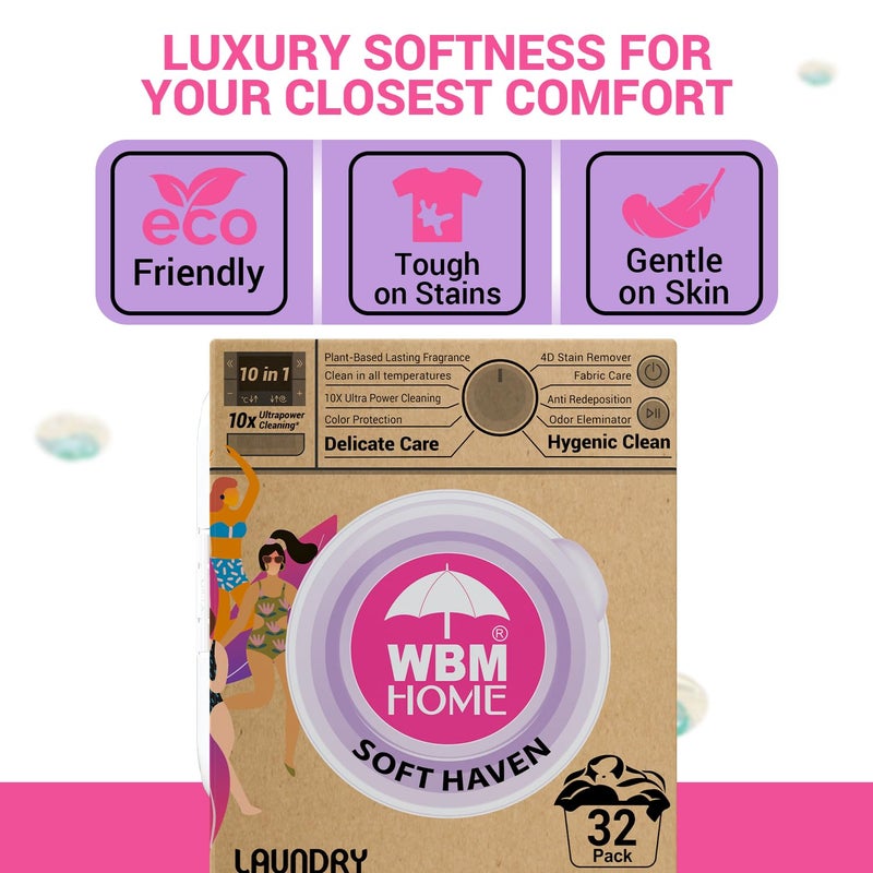 WBM Home Laundry Pods, Total 128 Count | Specially Designed for Undergarments With Soft Heaven Fragrance | Laundry Detergent Pods Formulated With Plant-Based Formula and Gentle Stain Remover - Image 3